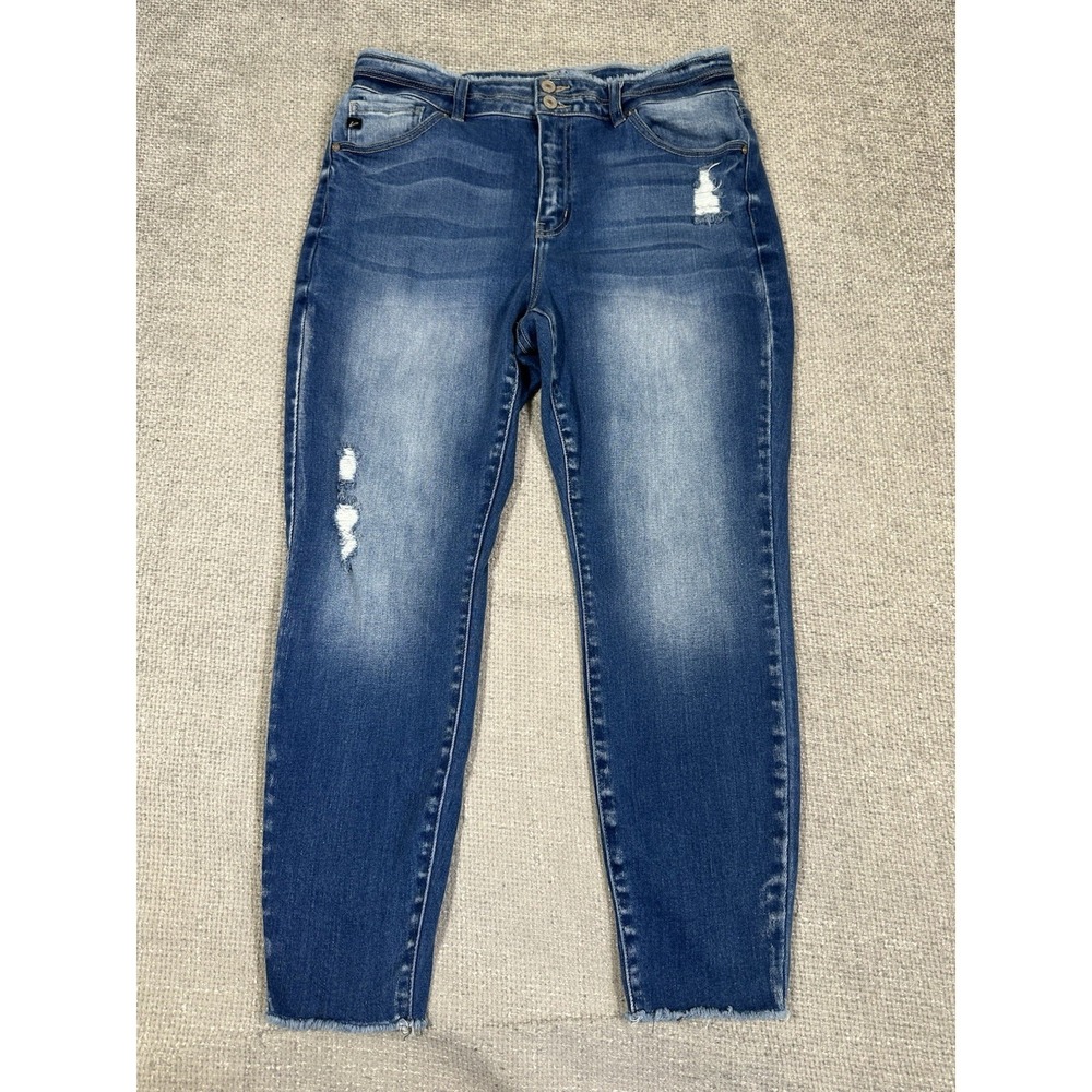 Kancan Jeans Womens XL 34x26 Blue Skinny Distressed Stretch Frayed Waistband Hem